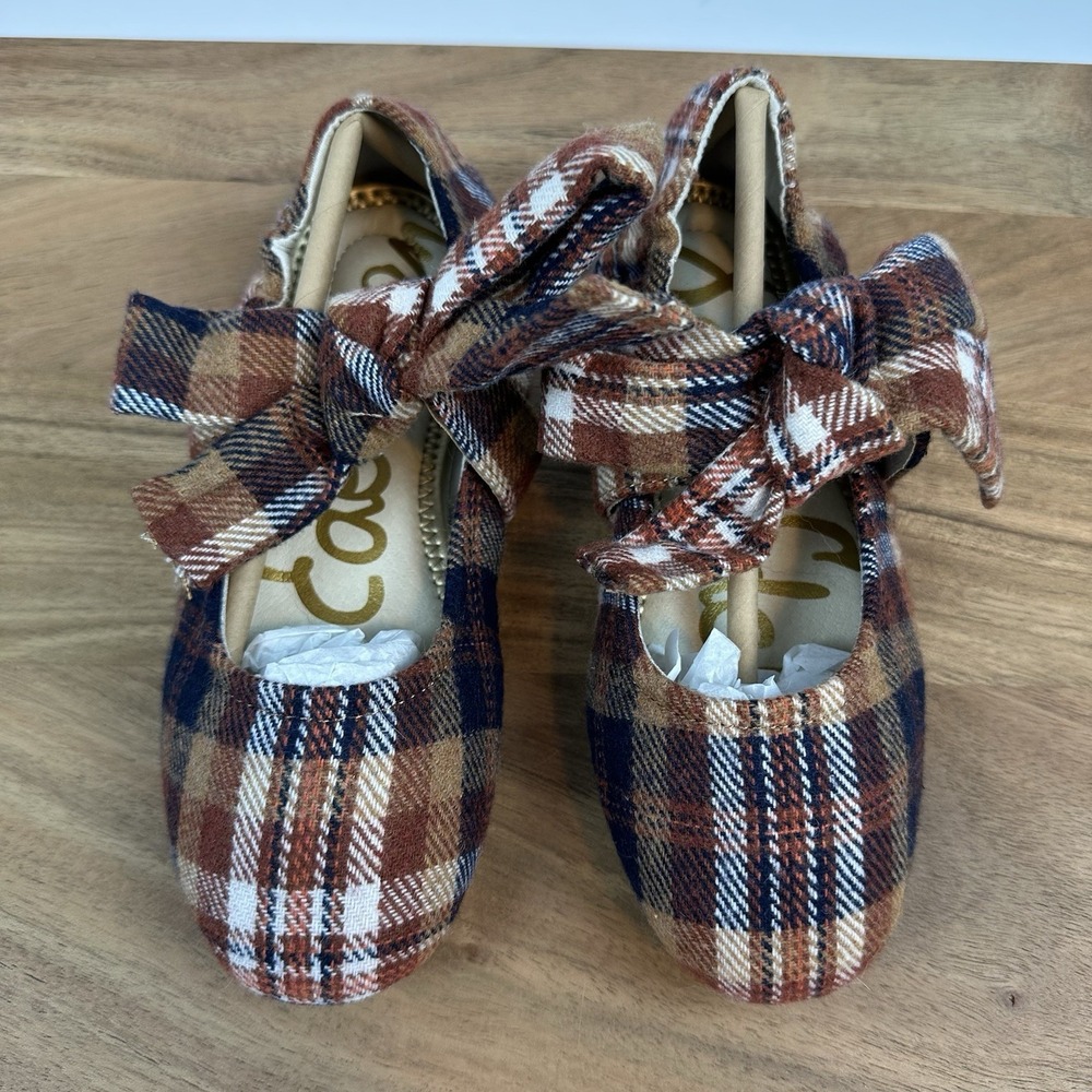 New Big Kids Sam Edelman Felicity Rust Plaid Ballet Flats‎ Shoes Size 2 Y